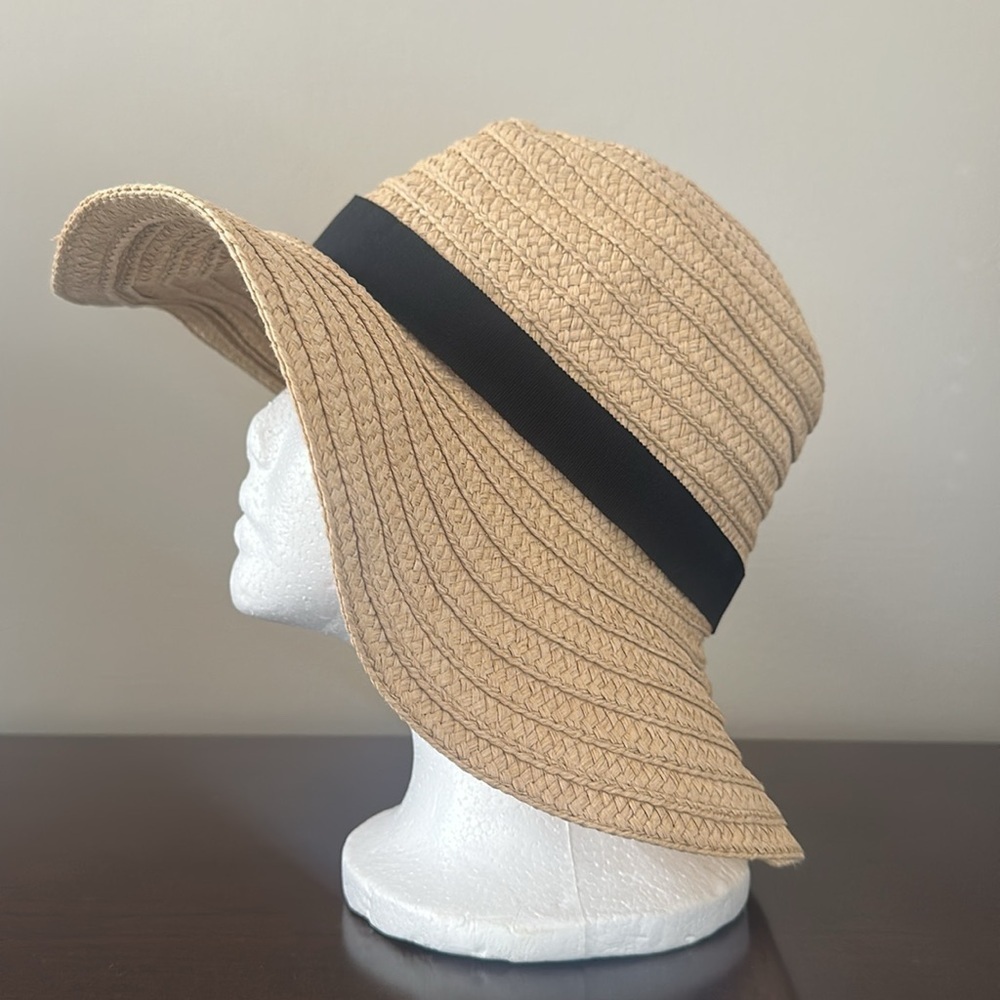 Madewell Women’s Tan Floppy Sun Hat Black Ribbon Band Sz S/M Resortwear Beach